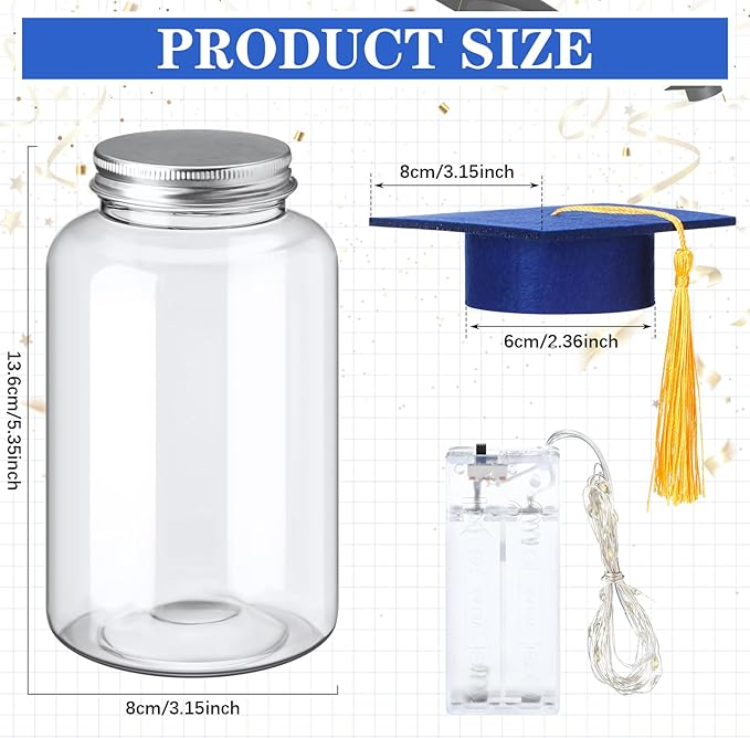 Boao 16 Sets Graduation Table Decoration Set with LED Light up Graduation Decorations for Class of 2026, Grad Jar, Felt Grad Hat and Stickers for High School College(Blue)