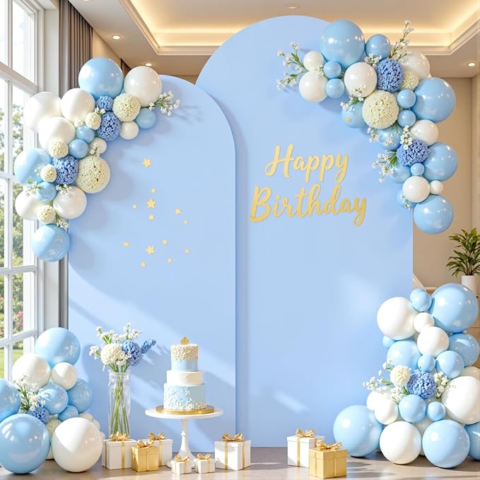 White Blue Photo Arch Backdrop Cover Set of 2 Spandex 7.2 and 6ft Arch Covers Stretchy Backdrop Baby Shower Arch Stand Covers for Boys Birthday Party Wedding Balloon Arch Background Decorations