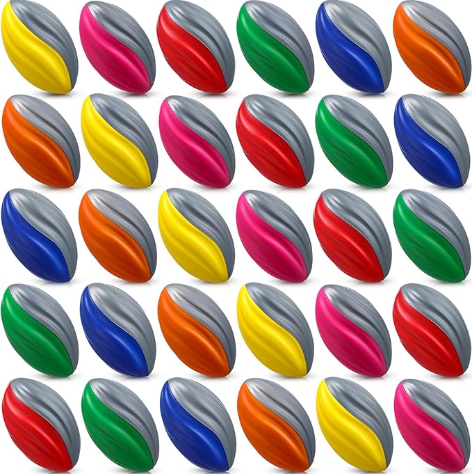 Jerify 30 Pack Mini Footballs Bulk 5 Inch Spiral Foam Football Small Soft Sports Toy for Indoor Outdoor Kids Football Play Game Foot Ball Party Supplies (Gentle Color)
