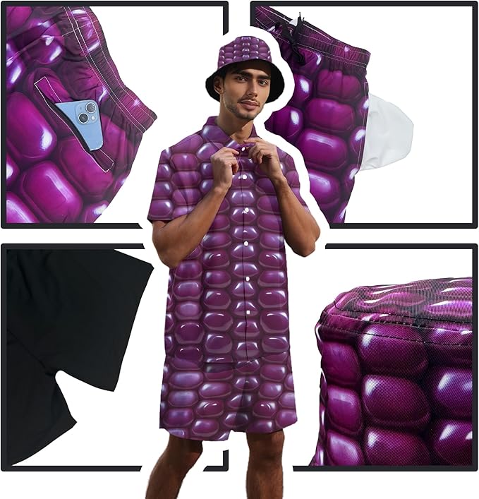 Men's Hawaiian Shirt and Shorts Set 2 Piece Beach Outfits with Bucket Hats for Beach Days and Summer Vibes