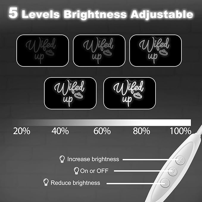 Wifed Up Neon Sign, Funny Romantic LED Light with Engraving Ring for Valentine's Day, Wedding Decor Sign, Bedroom, Party Decor, Couple Space 11.8″ × 10.6″
