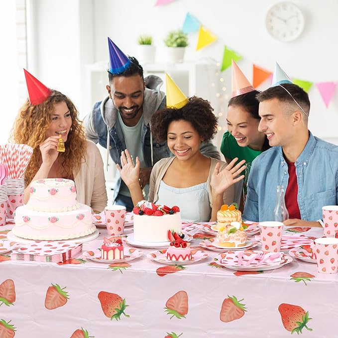 452 Pcs Strawberry Birthday Party Decorations, Strawberry Paper Plates Napkins Cups Tablecloth Cutlery Straws for Summer Fruit Theme Baby Shower Birthday Party Supplies