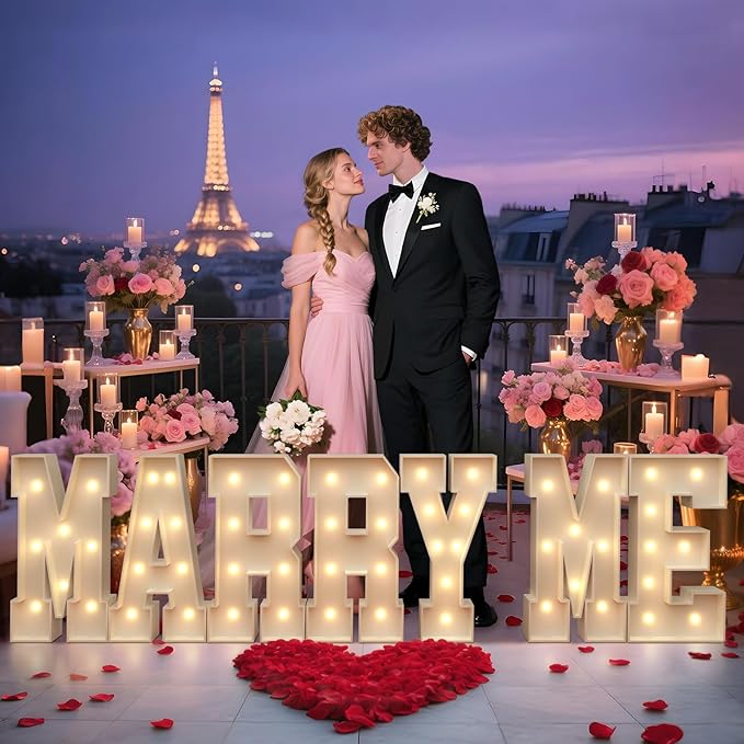 imprsv Marry Me Light-up Letters Sign: Big Will You Marry Me Sign 2.3FT Large Marquee Letters Light up Sign for Wedding Engagement Proposal Party Decorations with 2000 Red Rose Petal Make Romantic