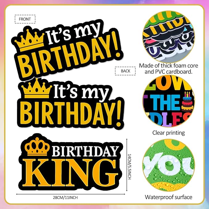 24 Pcs Birthday Photo Booth Props Single Sided 11.8" Photo Booth Props Birthday Parties Decorations Set DIY Water Proof Selfie Signs PVC Printing for Party Businesses