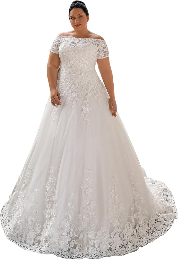 Plus Size Wedding Dresses for Bride Long Sleeve Wedding Bridal Gowns with Lace Appliques Off Shoulder Bride Dress