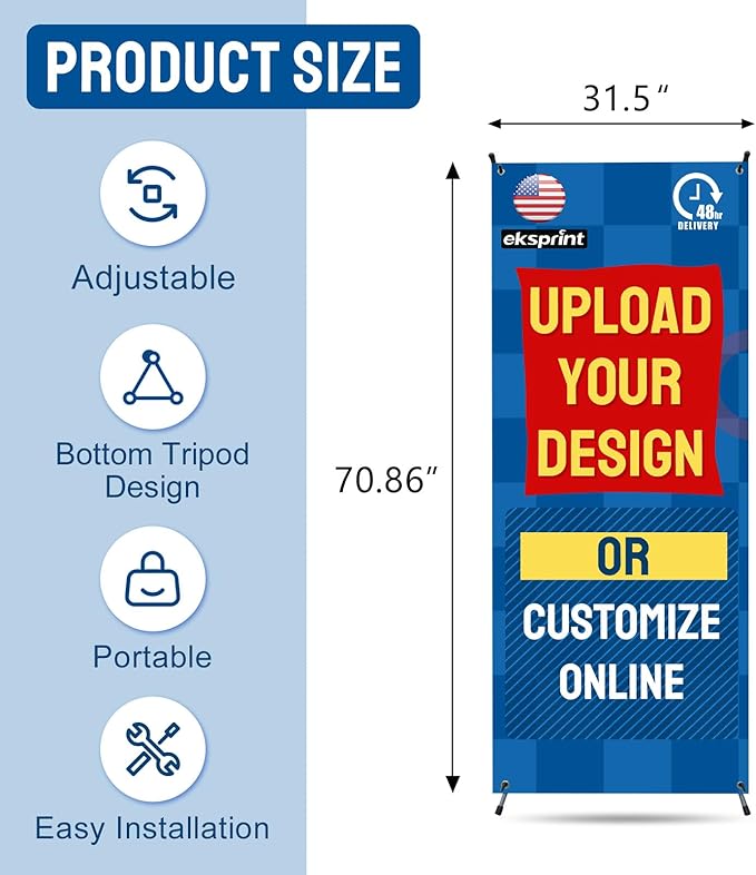 Custom Banner with X Stand 31.5" X 70.86", Banners and Signs Customize, Custom Retractable Banner with Travel Bag for Display, Store, Wedding, Graduation, Outdoor Indoor Events - Made in USA