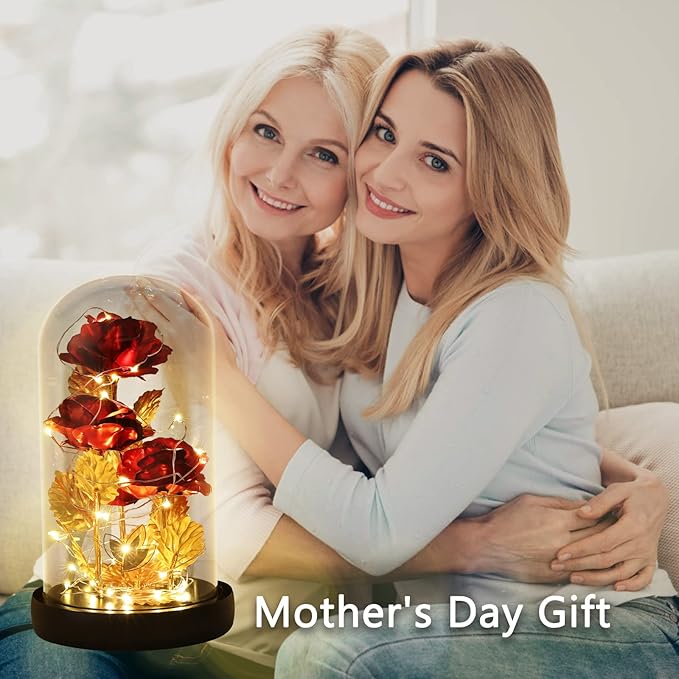 Valentines Day Rose Gifts for Her Galaxy Flower Rose in Glass Dome with 2 Light Modes,Enchanted Rose Light Up Rose Valentines Anniversary Birthday Gifts for Wife Girlfriend Women Mom Best Friend Her