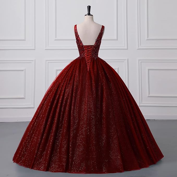 Engerla Women's Beading Sweetheart Ball Gown Tulle Layed Long Quinceanera Dress