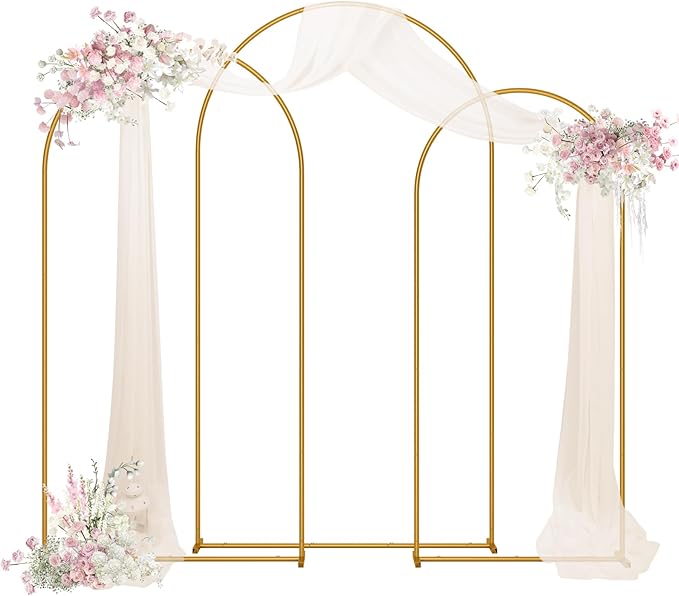 Babenest Gold Arch Backdrop Stand Set of 3, 6FT/6.6FT/7.2FT Metal Arch Weeding Round Tube Stand, Balloon Arch Frame for Ceremony Birthday Party Bridal Baby Shower Banquet Decoration