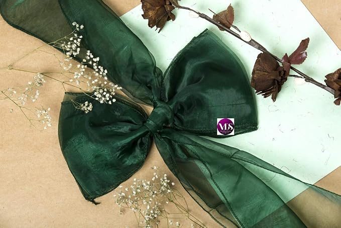 VDS Pack of 150 | Hunter Green | Organza Chair Sashes Crystal Sheer Tulle Dining Chair Bows Tie Ribbon for Wedding Birthday Graduation Engagement Ceremony Event Party Banquet Venue Hotel Decoration