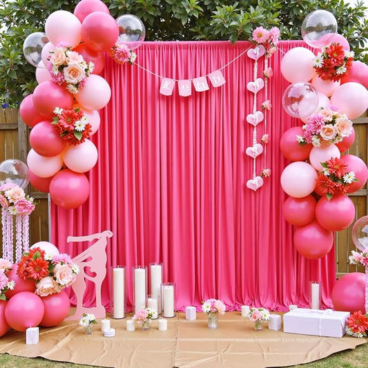 10 ft x 10 ft Wrinkle Free Hot Pink Backdrop Curtains for Parties, Polyester Fuchsia Photo Backdrop Drapes for Wedding Birthday Party Baby Shower,5ft x 10ft,2 Panels