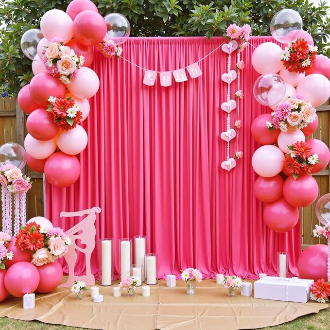 30 ft x 10 ft Wrinkle Free Fuchsia Backdrop Curtain for Parties, 6Panels Polyester Hot Pink Photo Backdrop Drapes for Wedding Birthday Party Baby Shower