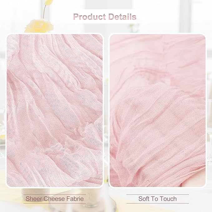 10 Pack Dusty Pink Cheesecloth Table Runner 35x120 Inch 10Ft Rustic Gauze Cheese Cloth Table Runner Sheer Cheesecloth Table Runners for Wedding Party Bridal Shower Decoration