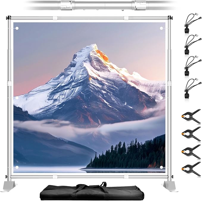 10 x 10FT Backdrop Banner Stand, Heavy Duty Adjustable Photo Background Support Frame Kit, Step and Repeat Stand for Photo Booth, Parties, Exhibition, Trade Show, Wedding - Silver