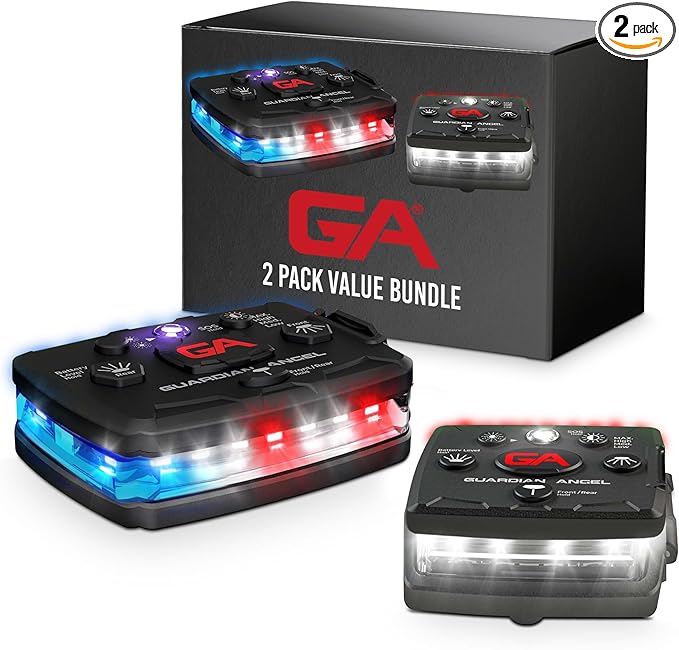 Guardian Angel Safety Light Value Bundle (2 Pack): Elite (Red/Blue/White Front, Red/Blue Rear + IR) + Micro (White Front, R Rear) – Hands-Free LED Flashlights for Law Enforcement and Recreational Use