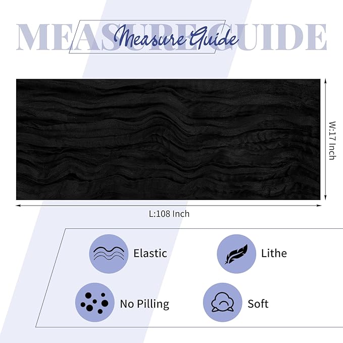 15 Pack Black Cheesecloth Table Runner 17 x 108 Inch Fall Thanksgiving Boho Rustic Farmhouse Gauze Cheese Cloth Runner for Wedding Party Baby Shower Home Decor Holiday Decorations