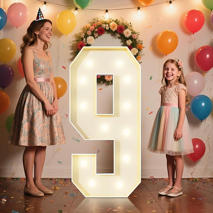 4FT Marquee Numbers 9 Sign,Large Light Up Numbers Party Decoration - Hook and Loop Fastener,No Tools Easy Setup, Corrugated Plastic for Birthdays Weddings Baby Anniversaries(Numbers 9)