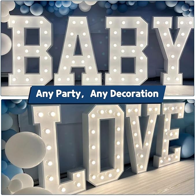 Marquee Letters 4 Feet Tall Large Light Up Letters Baby Shower Decorations Wedding Engagement Proposal White Party Decorations Marry Me Sign Big Cardboard Backdrop J