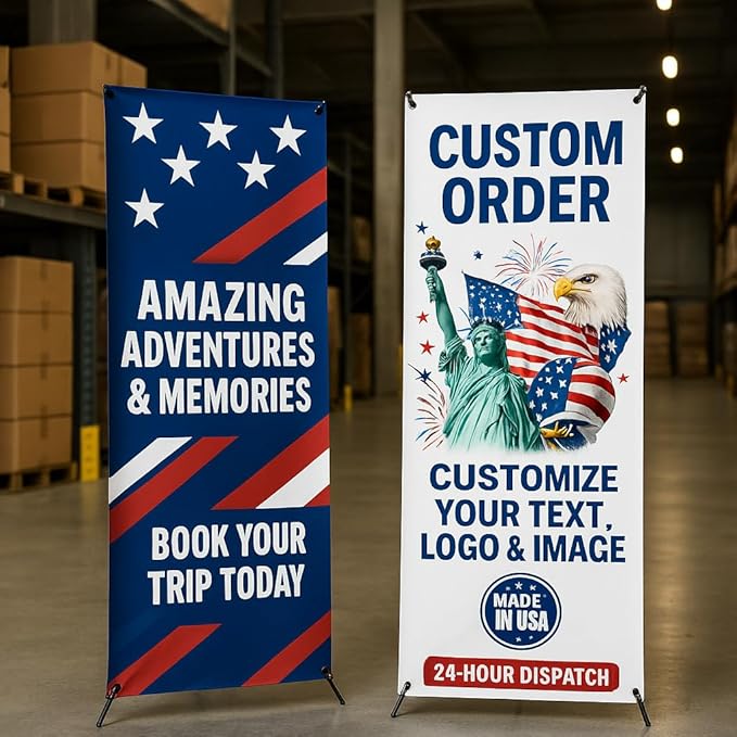 Custom Banner – Personalized X-Banner Stand for Events, Trade Shows, Parties & Promotions – Add Your Text, Logo, or Images – Made in USA (Full color, 31x70 inch)