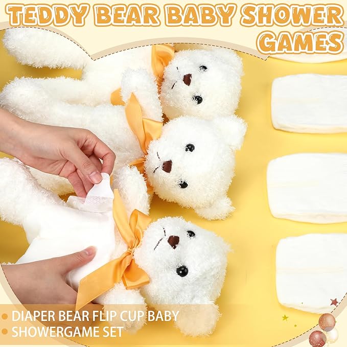 6 Sets Bear Blindfolded Diaper Changing Baby Shower Games Baby Dolls Diapers for Bridal Shower Gender Reveal Games Prizes Gifts for Adults Boys Girls (White)