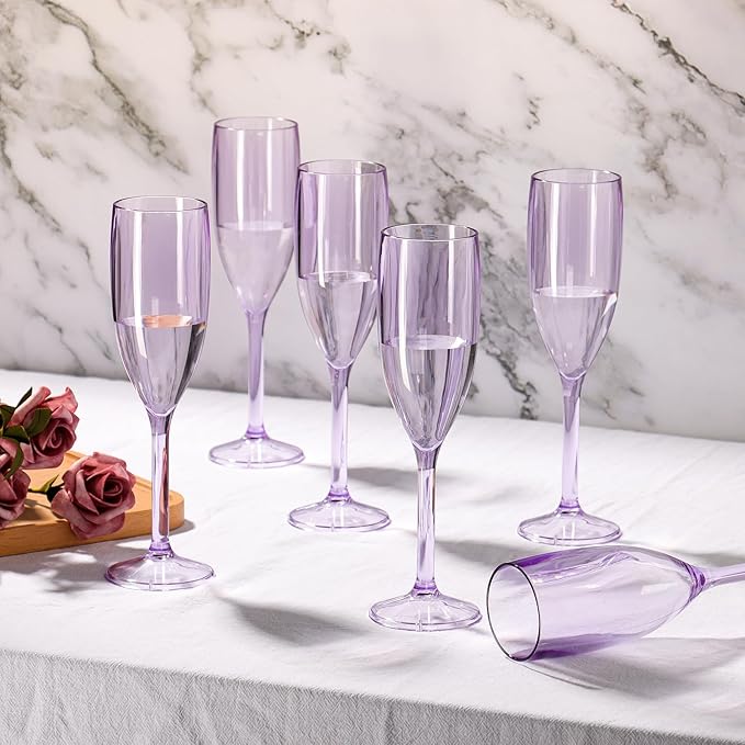 XUWAIDSGN 24 Pcs Reusable Champagne Flutes Plastic Wine Glasses Bulk Vintage Champagne Flutes Mimosa Bar Glasses Stemmed Drinking Cups 5.4OZ for Christmas Birthday Wedding Bride