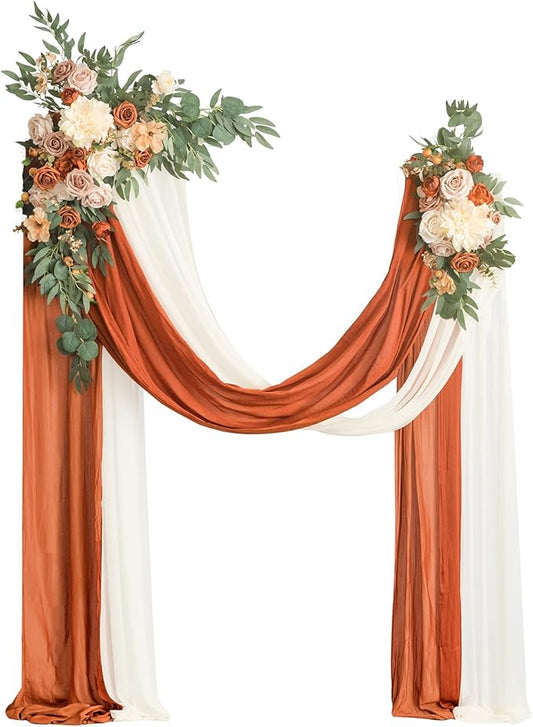 Ling's moment Fall Artificial Wedding Arch Flowers Kit Pack of 4, 2pcs Hanging Flower Arrangement 2pcs Drapes Ceremony Rose Arbor Backdrop Brunt Orange Terracotta Floral Party Autumn Outdoor Decor