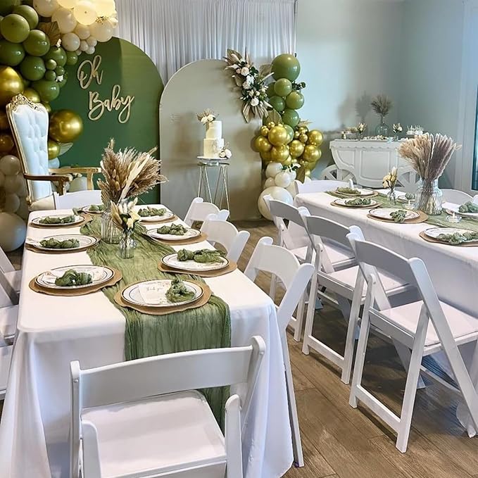 12 Pack Sage Green Cheesecloth Table Runner 35 x 120 Inch Gauze Fabric Boho Christmas Table Runner for Wedding Arch, Rustic Bridal Shower, Baby Shower, Party Decorations, Farmhouse Home Decor