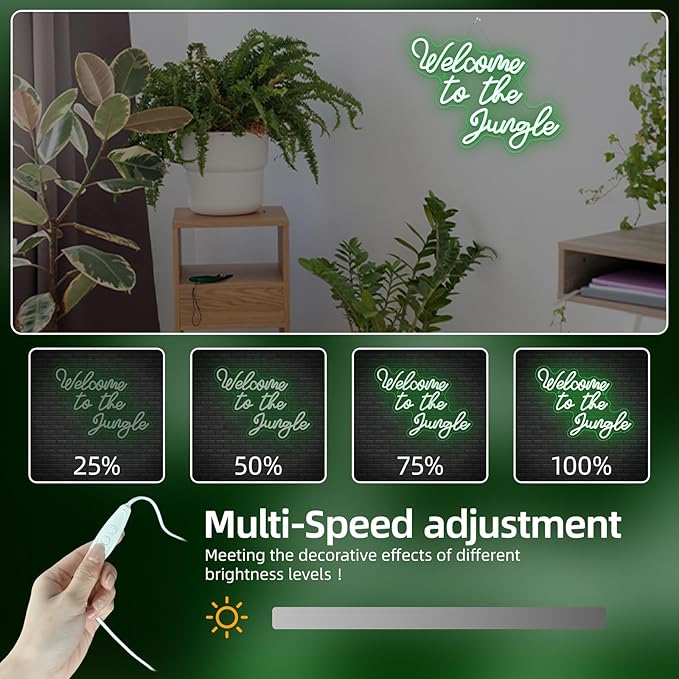Welcome to the Jungle Neon Sign Jungle Decor Green Led Word Neon Light Signs for Wall Decor Usb Letter Light Up Sign for Garden Home Entryway Front Porch Party Gift