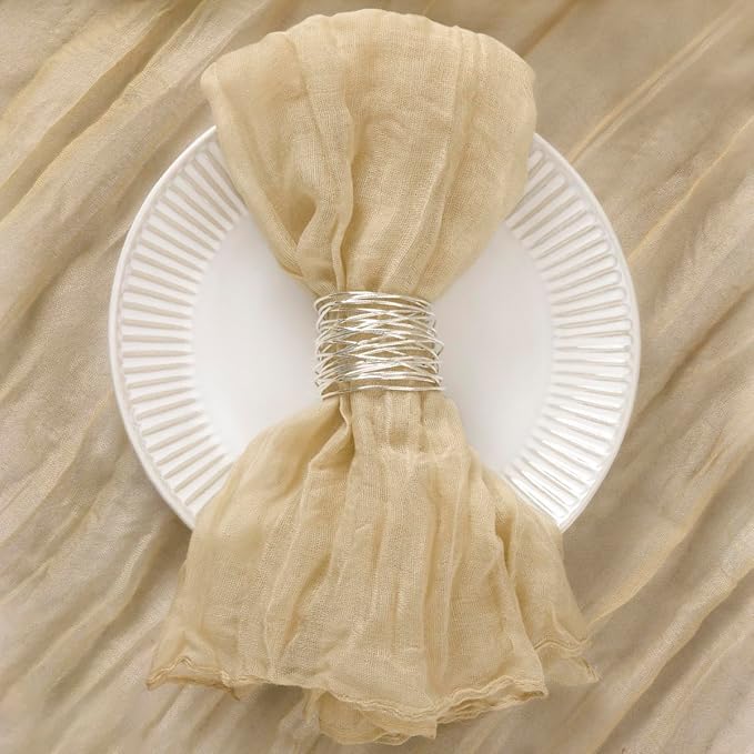 100 Pack Champagne Cheesecloth Napkins Spring Cloth Napkins Set of 100 Champagne Dinner Napkins Bulk 21x21 Inches for Wedding Bridal Shower Baby Shower Valentine's Day