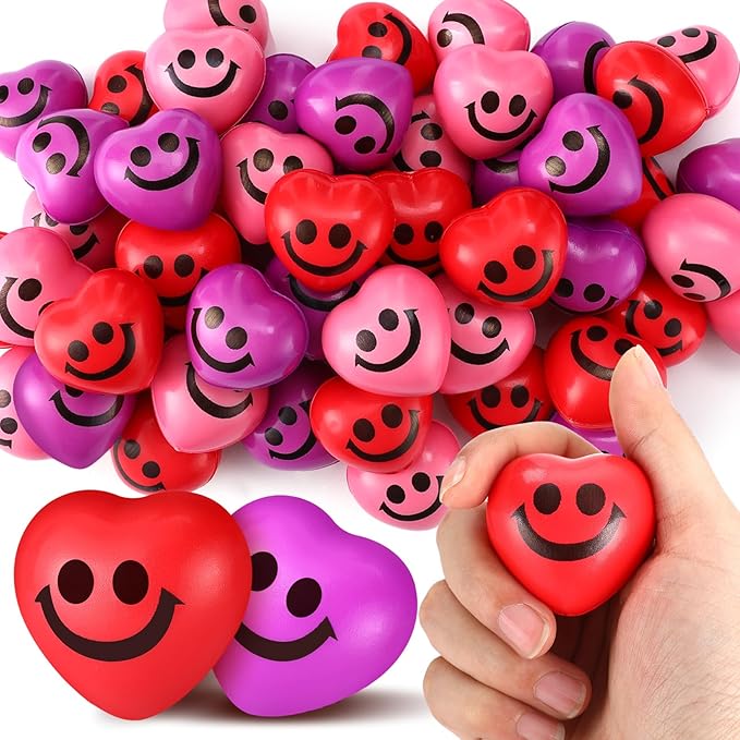 150 Valentines Day Heart Stress Balls 1.5 Inch Smile Face Motivational Stress Balls Quotes Anxiety Relief Toys Party Favors Adults Valentine's Day