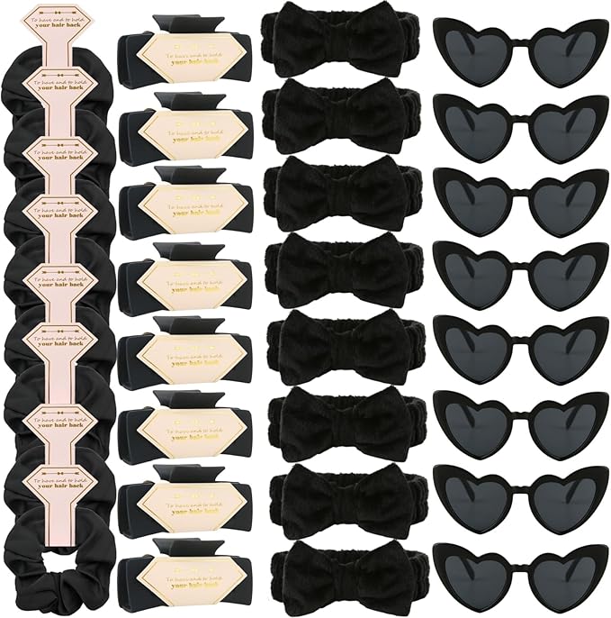 Bridesmaid Scrunchies Proposal Gifts square 4.1inch Bachelorette Hair Claws Clips Girls heart sunglasses headband gift for Wedding Party Favors (Black)
