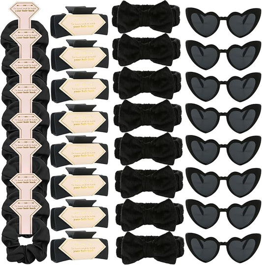 Bridesmaid Scrunchies Proposal Gifts square 4.1inch Bachelorette Hair Claws Clips Girls heart sunglasses headband gift for Wedding Party Favors (Black)