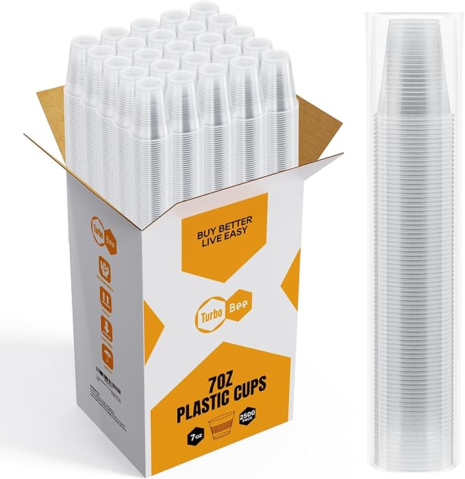 Turbo Bee 2500Pack 7oz Plastic Cups Disposable,Drinking Cups, Clear Plastic Tumblers for Birthday Parties, Picnics, Ceremonies, and Weddings