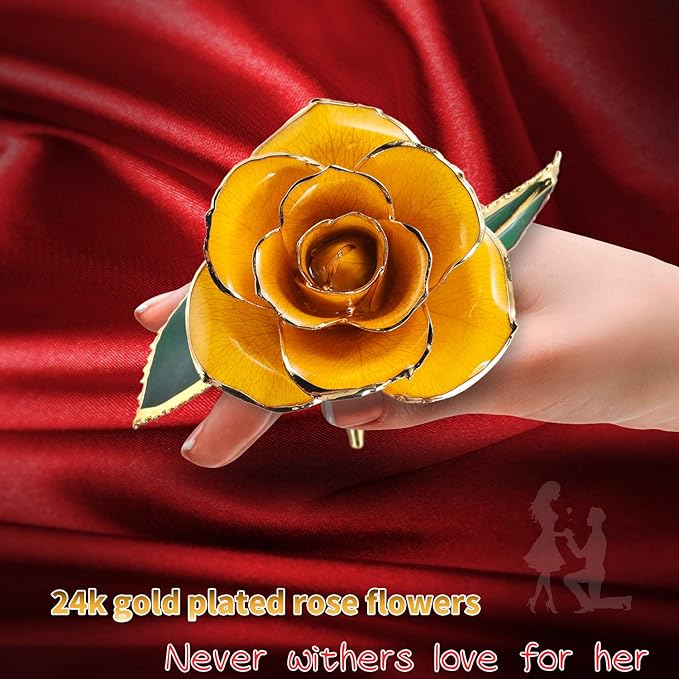 24K Forever Gold Rose, Gold Dipped Rose Made from Real Rose Best Gifts for her and Great Gifts for Her, Yellow with Stand