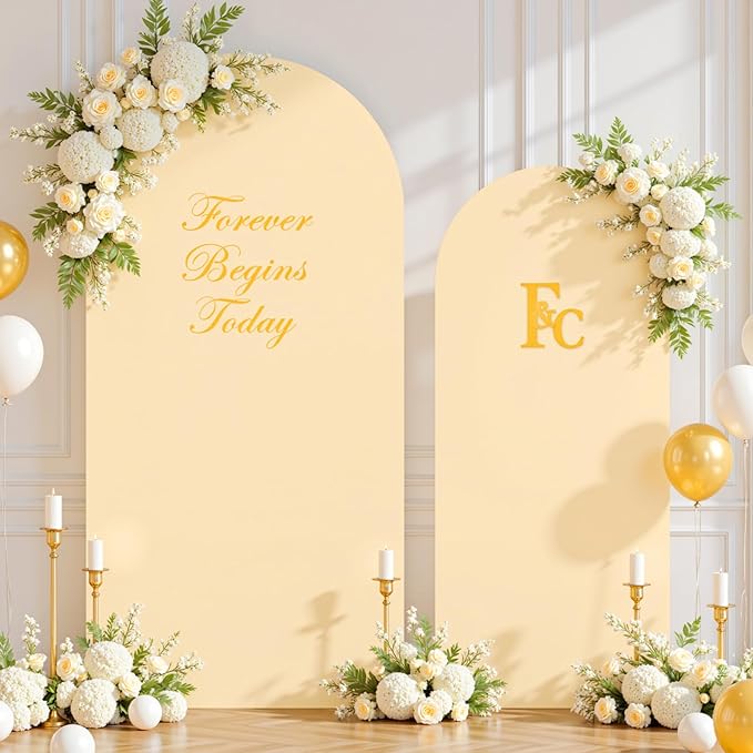 Champagne Photo Arch Backdrop Cover Set of 2 for Party Spandex 7.2 and 6ft Arch Covers Stretchy Backdrop Wedding Arch Stand Covers for Birthday Bridal Shower Ceremony Banquet Background Decorations