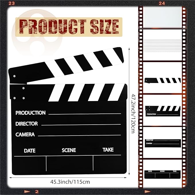 Vicenpal 47.2 x 45.3 Inches Movie Film Clapboard Jumbo Plastic Clapper Board Movie Theme Party Decorations Directors Photography Studio Video TV Clapper Board Theater Props Decor for Photo Prop