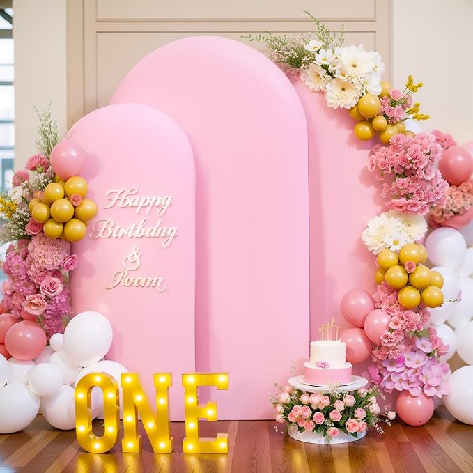 Pink Blue Arch Cover 3 Set-7.2FT, 6.6FT, 6FT Arch Backdrop Cover Spandex Fitted 2- Color Fabric Stand Covers for Gender Reveal Baby Shower Boy and Girl Birthday Party Photo Background Decorations