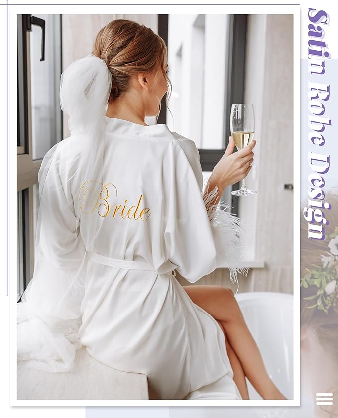 Jecery 12 Pcs Bridesmaid Robes Bride Kimono for Wedding Day Satin Embroidered Bridal Party Robes
