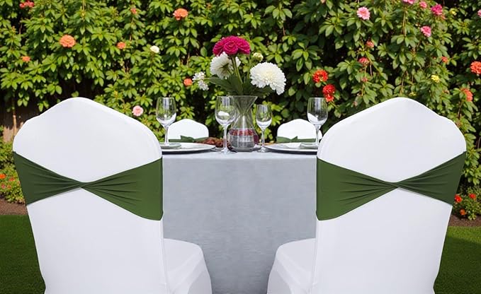 VDS Pack of 150 PCS | Olive Green | Spandex Chair Sashes Bows Without Buckle | Stretch Elastic Banquet Universal Folding Chair Band Tie with for Wedding Party Conference Celebration Event Decoration