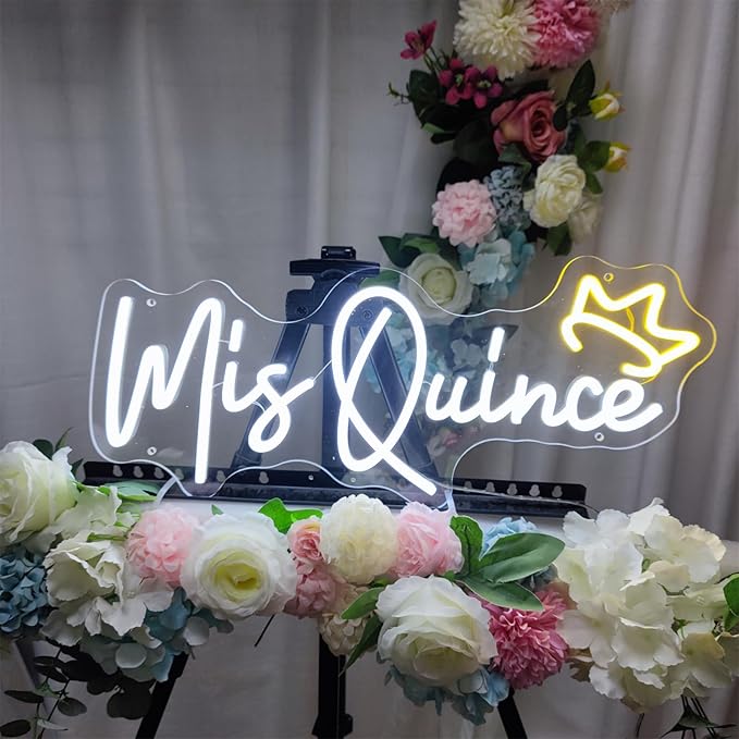 Mis Quince Neon Sign for Wall Decor,Happy Birthday Neon Signs for Bedroom Wall with Dimmable Switch for Any Age Children's Room, Bar, Party, Christmas, Wedding Decoration,54cm