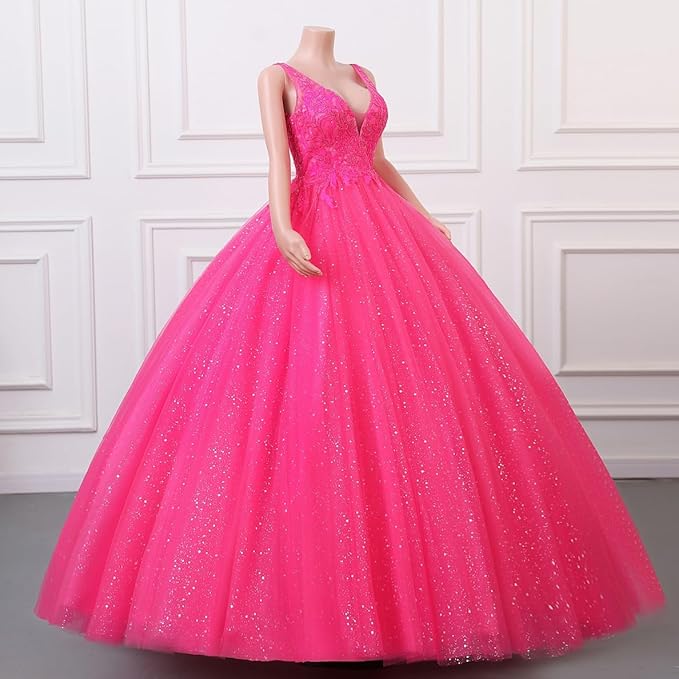 Engerla Women's Beading Sweetheart Ball Gown Tulle Layed Long Quinceanera Dress