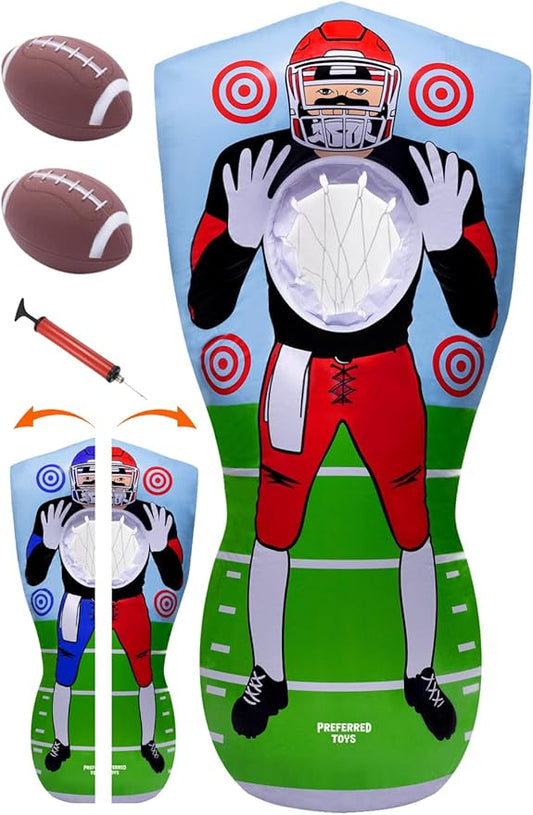 Inflatable Football Target – Double-Sided Toss Training Game with Mini Footballs – Super Bowl Party Game for Kids and Adults – Indoor & Outdoor Backyard Fun – 65 Inch