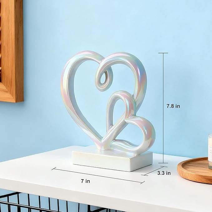 Valentine's Day Wedding Anniversary Couples Gifts-Two Hearts Decor Statue,1st to 50th for Her/Him,Engagement Present, Shimmering Love Symbol for Couple, Romantic Home Accent
