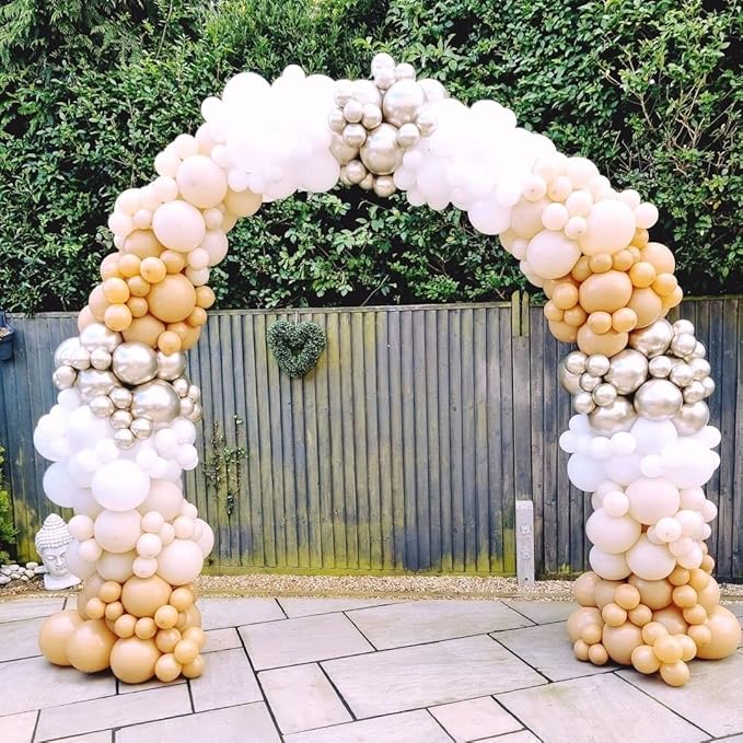 LANGXUN 7.8Ft Metal Gold Balloon Arch Kit, Semi-Circular Balloon Arch Stand with Water Bases for Wedding Bridal Baby Shower Birthday Party Supplies Decorations