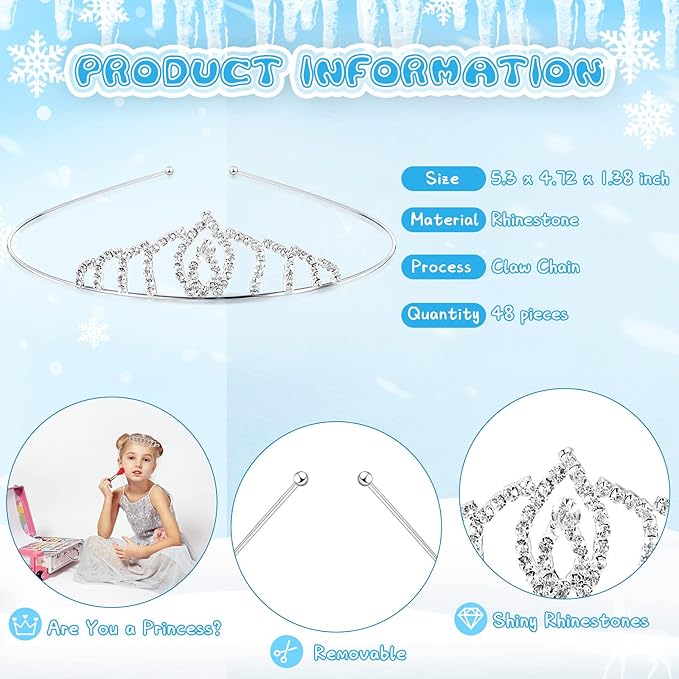 Cindeer 48 Pieces Girls Princess Crystal Tiara Crown, Silver Rhinestone Princess Crown, Tiaras for Girls Bulk Queen Tiara Headband Hair Jewelry for Women Kid Valentine Wedding Costume Birthday Party