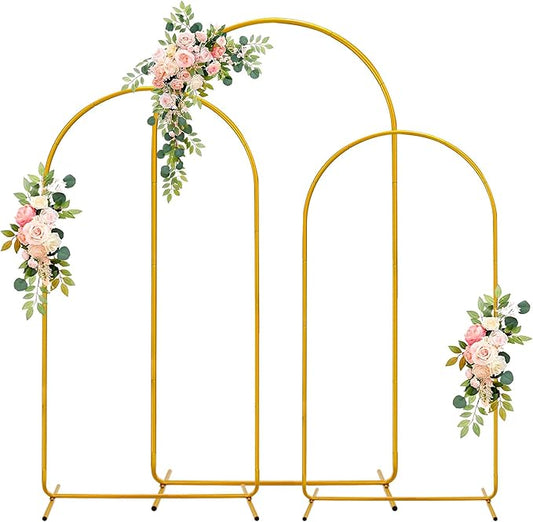 3 Pack Wedding Arch Backdrop Stand, Gold Metal Balloon Arch Stand (6FT, 4.9FT, 3.9FT), Set of 3 Arched Frame Decoration for Wedding, Birthday, Baby Shower, Party