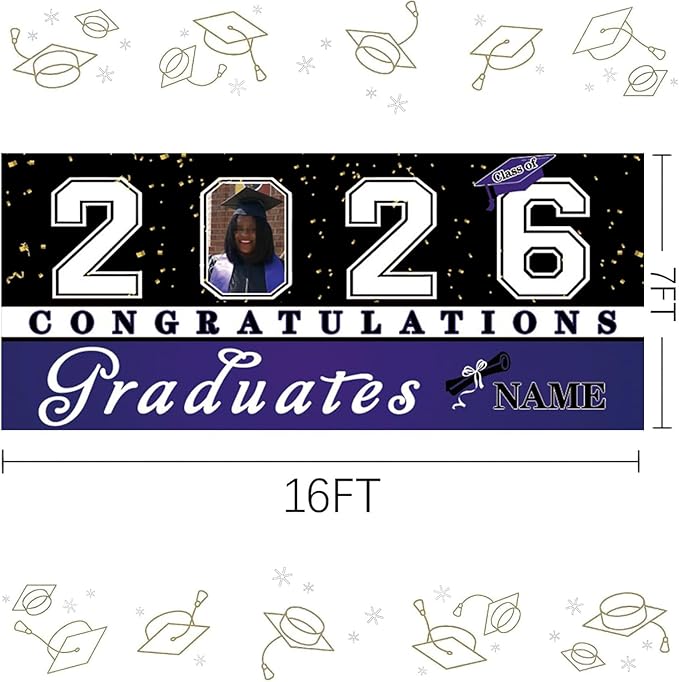 Custom Photo Graduation Garage Door Banner Personalized 2026 Grad Banner 7x16ft Porch Door Sign Decoration Outdoor Photo Booth Backdrop Party Supplies(Purple)