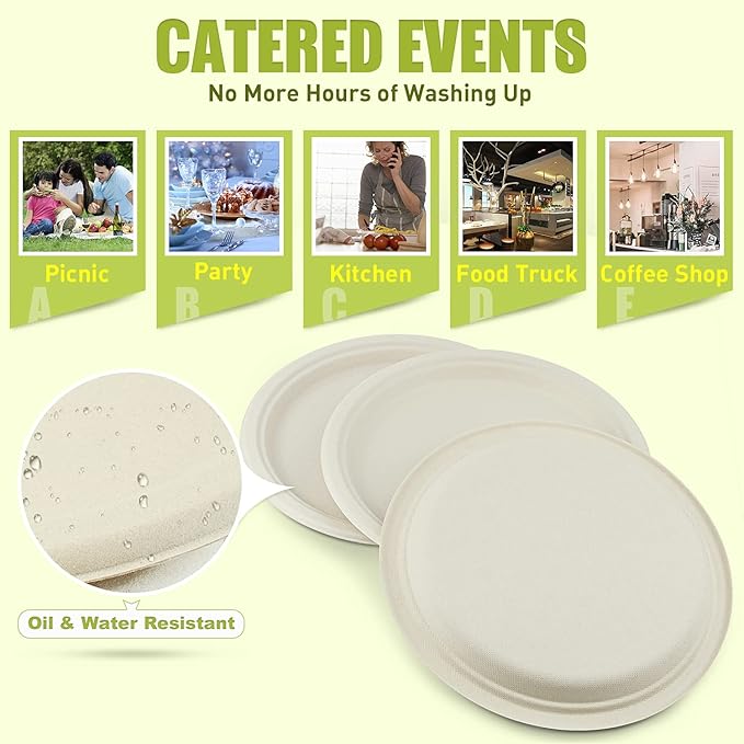 Green Earth, 10-Inch, 500-Count, Compostable Plates, Natural Bamboo Fibers, Everyday Tableware - Biodegradable Disposable Round Shape Microwave-Safe Gluten-Free Eco-Friendly
