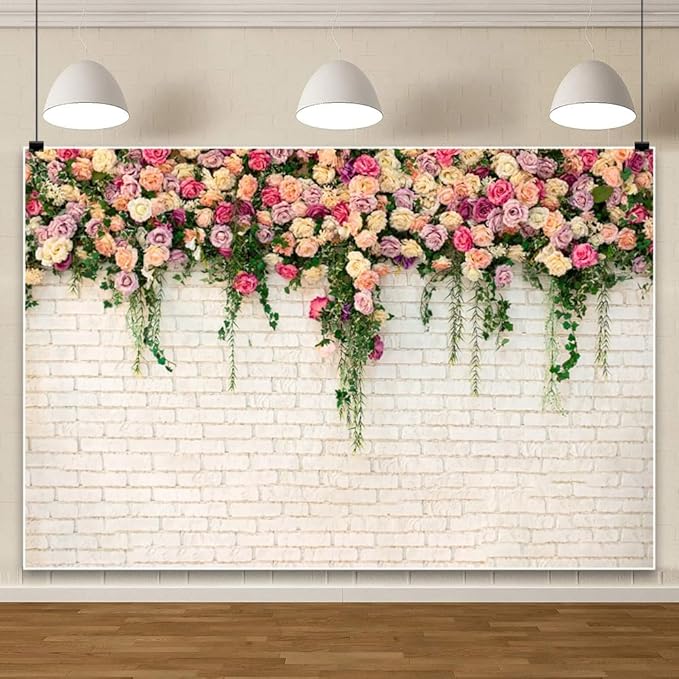 14x10ft Pink Floral Backdrop for Bridal Shower White Wall Photography Background Couple Wedding Party Decorations Bride Engagement Banner Props