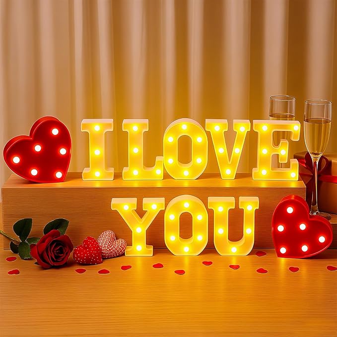 Honoson 10 Pcs I Love You Light up Sign Valentine Decoration Anniversary Present Romantic Heart LED Letters Lights for Valentine Day Wedding Engagement Boyfriend Girlfriend Lover Special Night Party